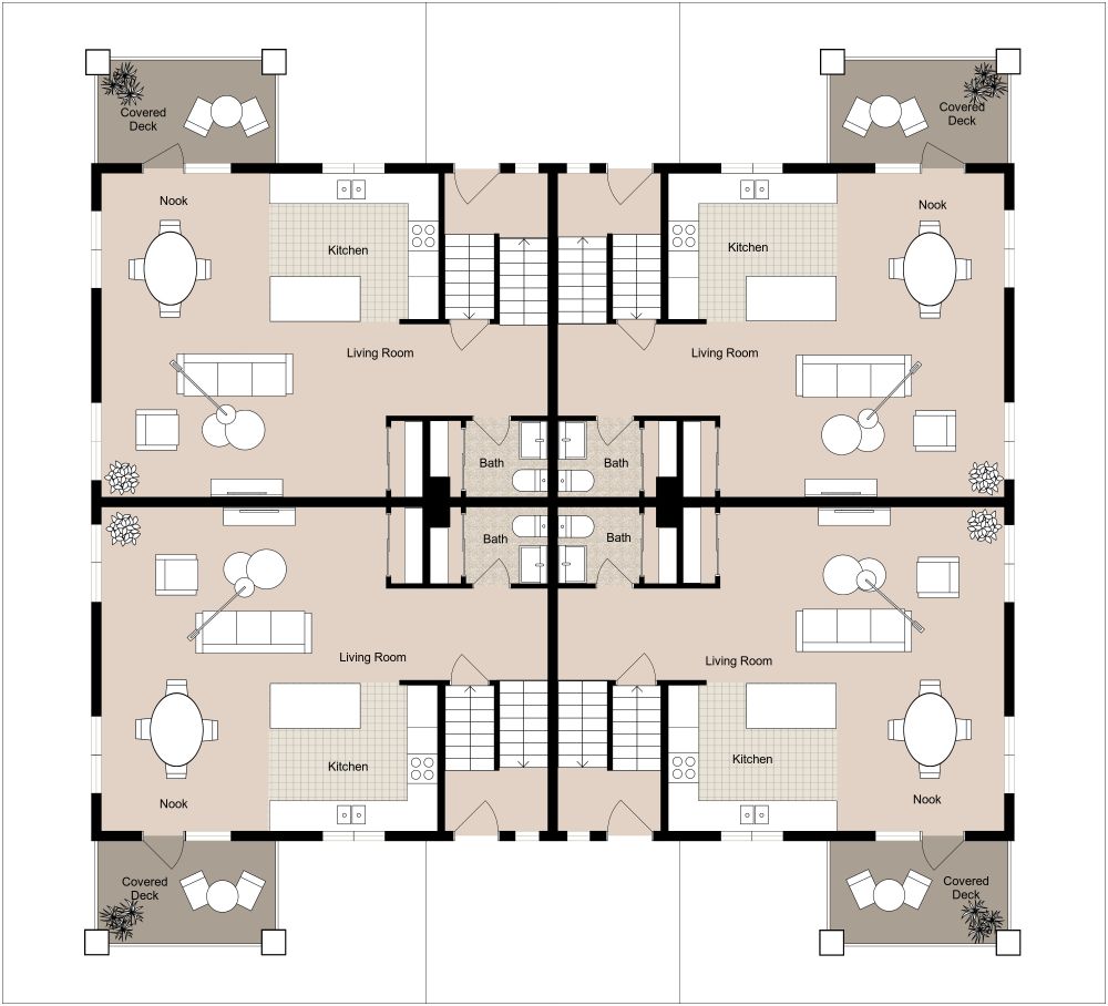 Multi-Family Home 2D Floor Plan, Ground Floor