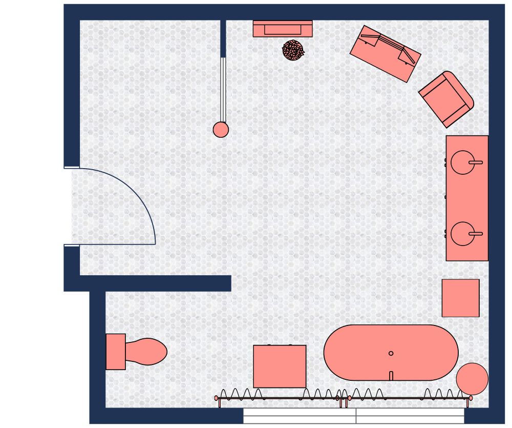 Shabby-Chic Bathroom Style 2D Floor Plan