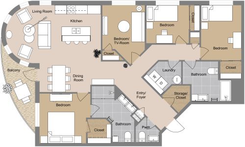 Large Apartment Floor Plan with Bay Window