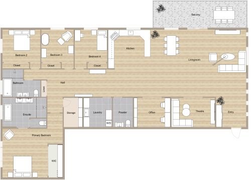 Large 4 Bedroom Apartment with Balcony