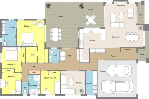 4 Bedroom House Plan with Terrace