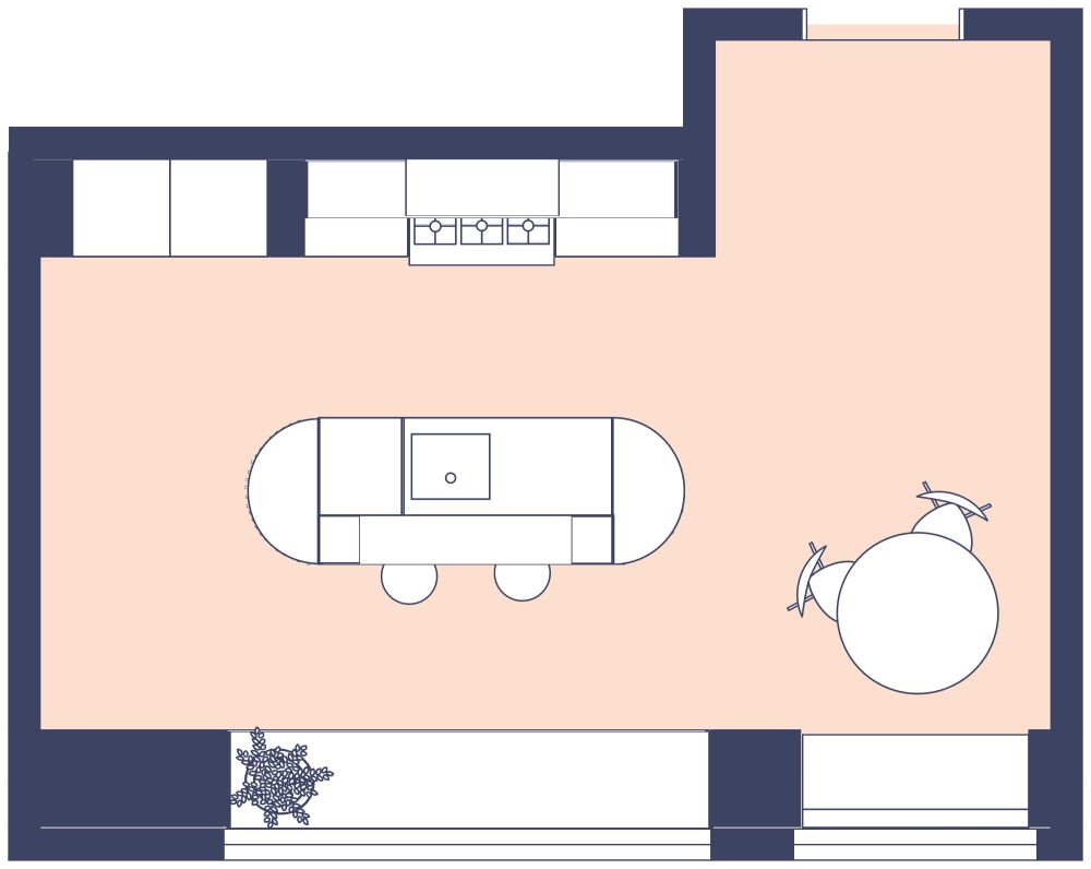 Circular Island Kitchen 2D Floor Plan