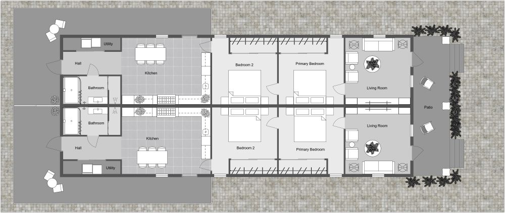Double Shotgun 2D House Plan