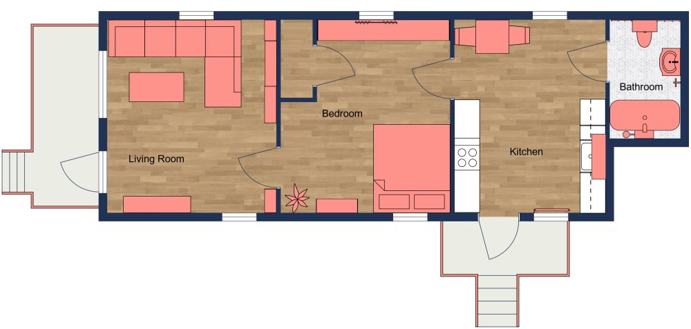 Simple Shotgun House 2D Floor Plan