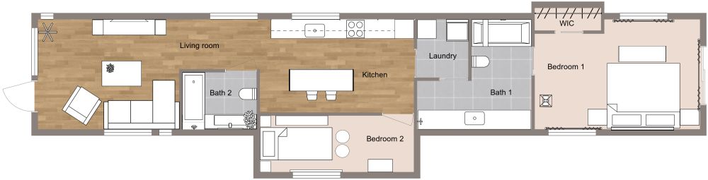 2 Bedroom Shotgun House 2D Plan