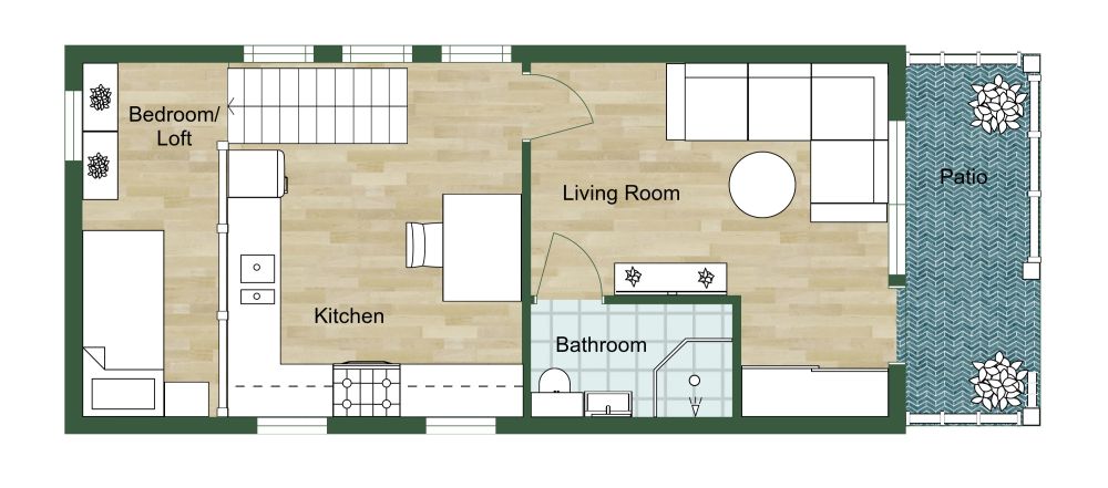 Tiny Shotgun House 2D Floor Plan