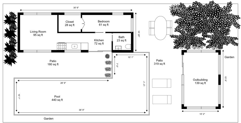 Container Cabin with Pool 2D Floor Plan
