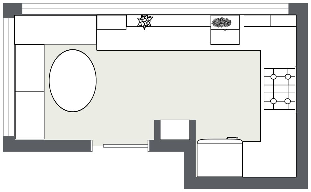 Counter Space with a Peninsula Breakfast Bar 2D Floor Plan