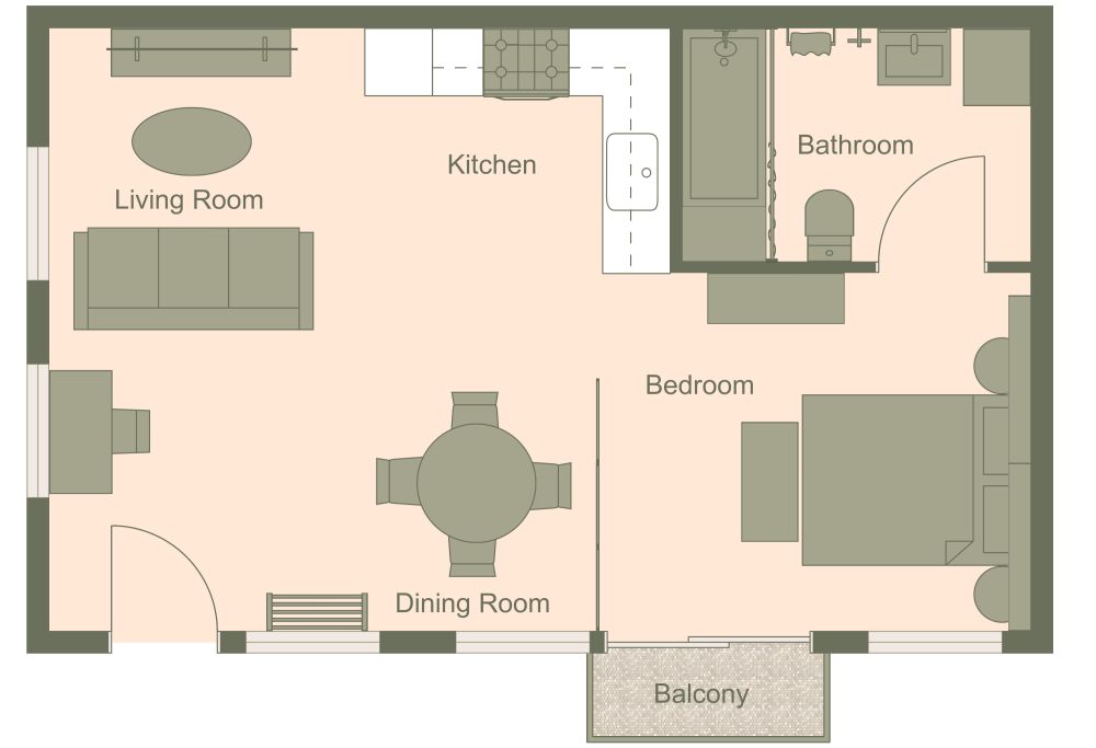 Studio Apartment 500 sq ft 2D Floor Plan