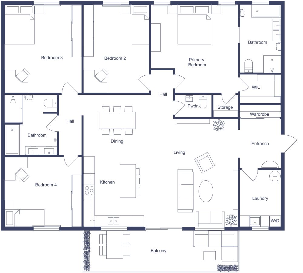 4 Bedroom Apartment Plan 2D Floor Plan