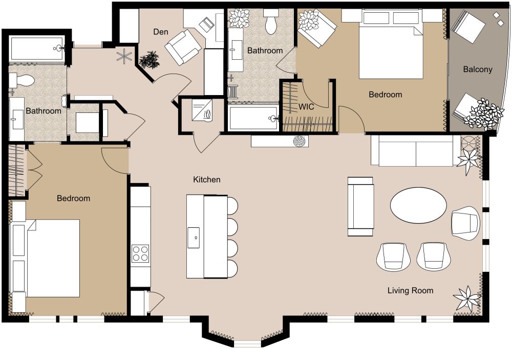 Condo 2D Floor Plan 2 Bedroom