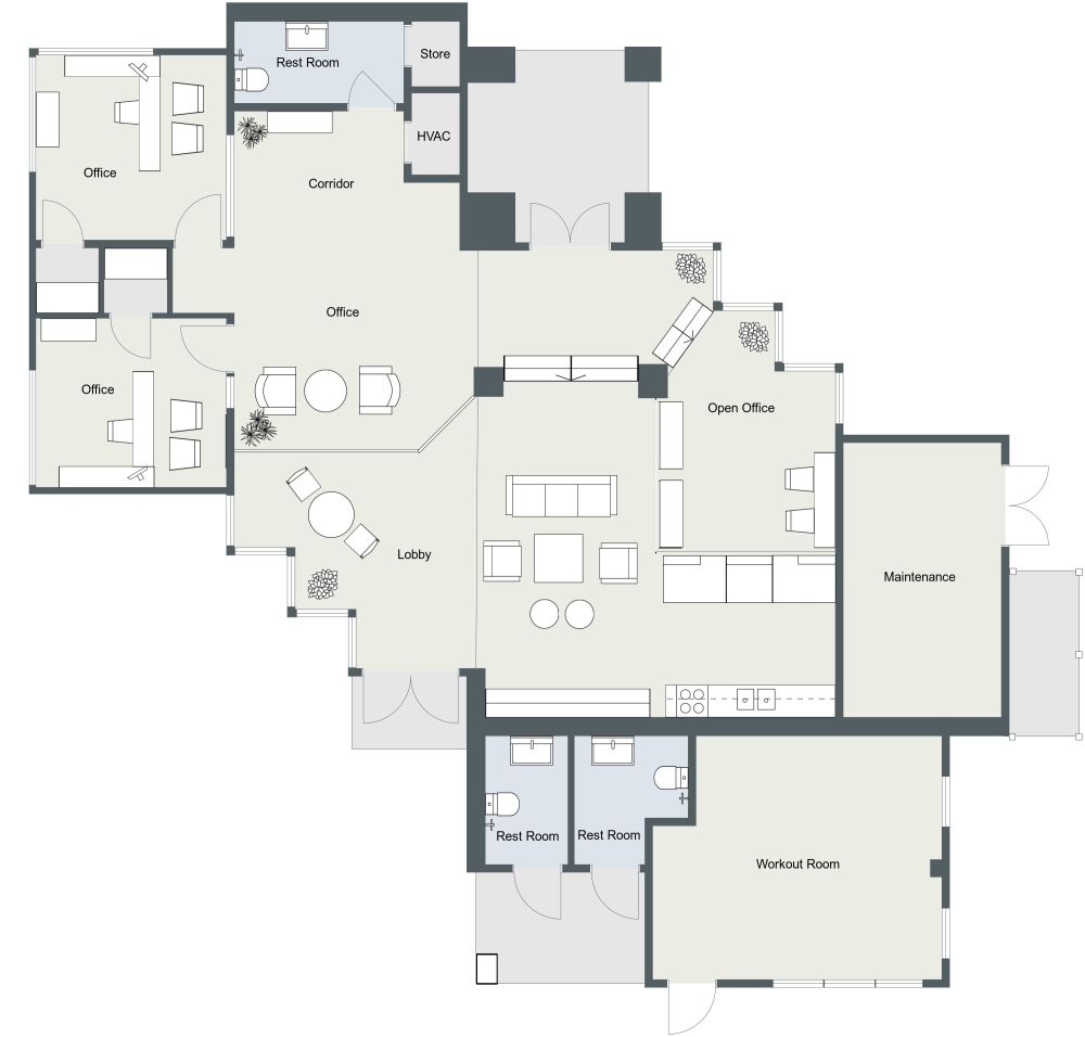 Modern Office 2D Floor Plan Template