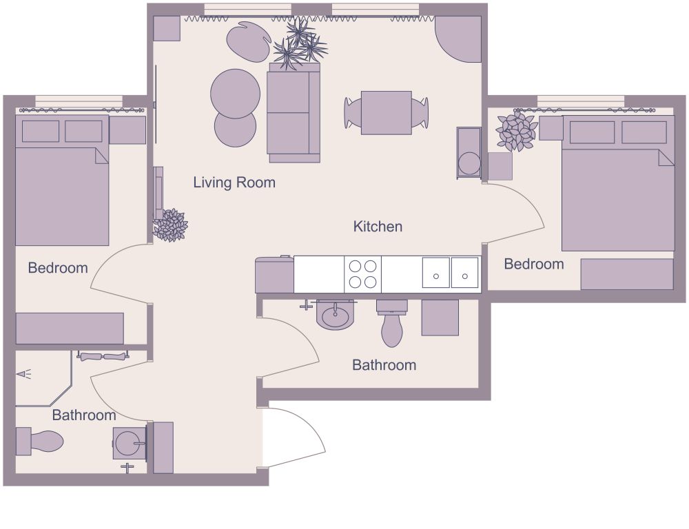 2 Bed 2 Bath Condo 2D Floor Plan