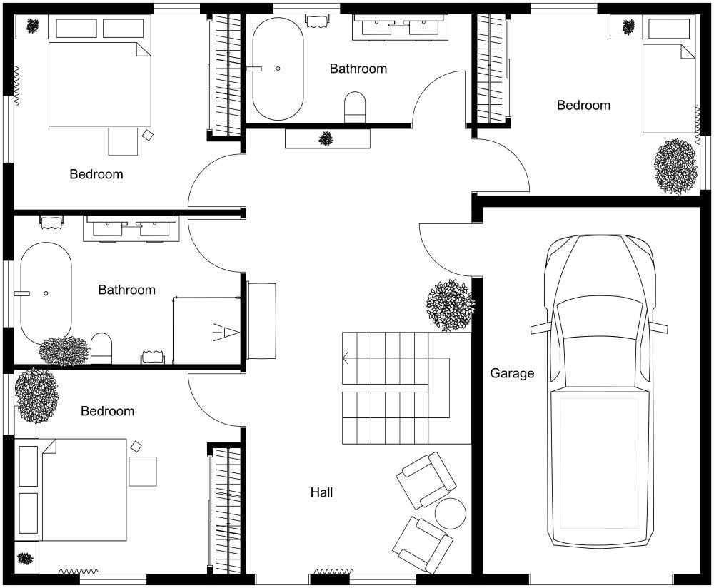 2 Story Reverse 2D Floor Plan