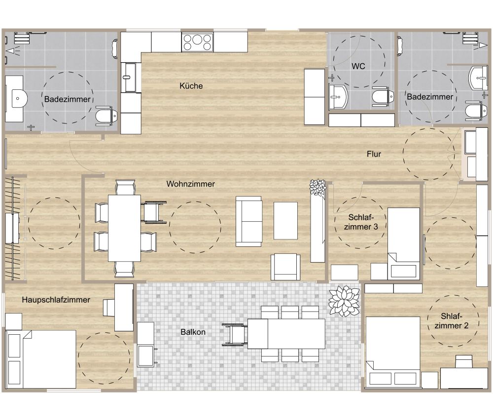 4-Zimmer barrierefreier Grundriss 2D Grundrisse