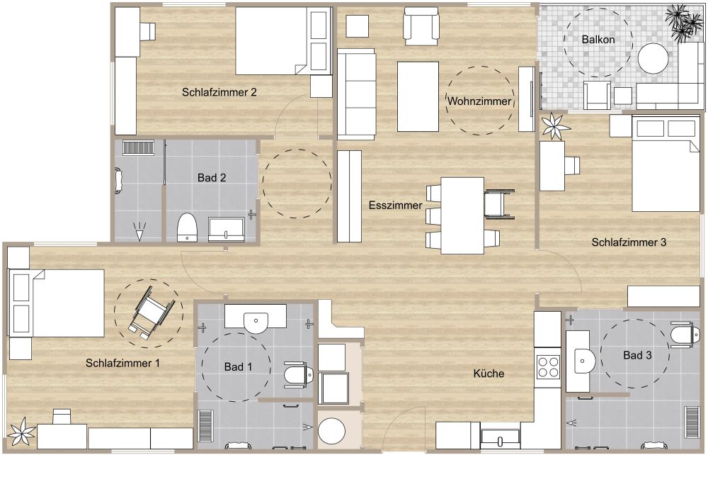 Grundriss für ein barrierefreies 4-Zimmer-Haus 2D Grundrisse