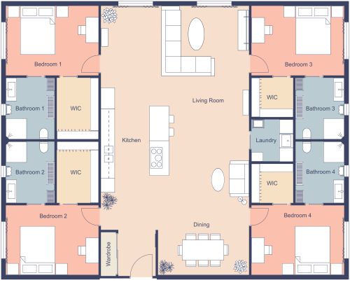 4 Bedroom 4 Bathroom Apartment Plan