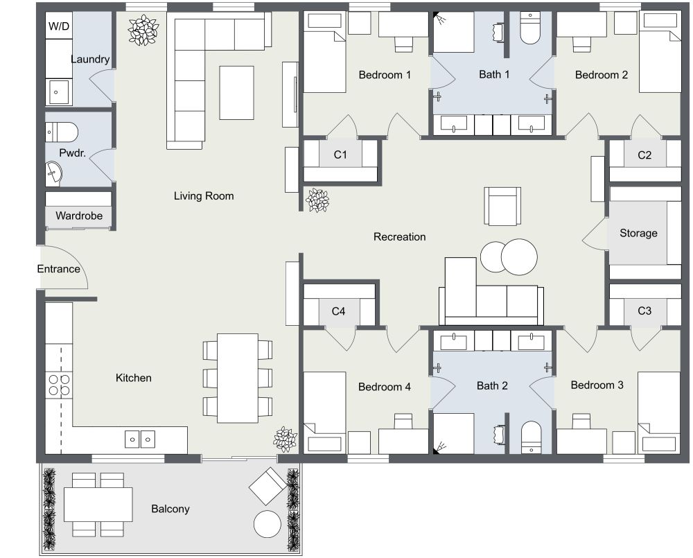 4 Bedroom Apartment 2D Floor Plan