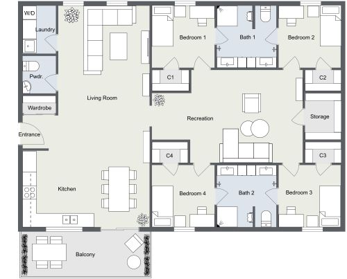 4 Bedroom Apartment Floor Plan