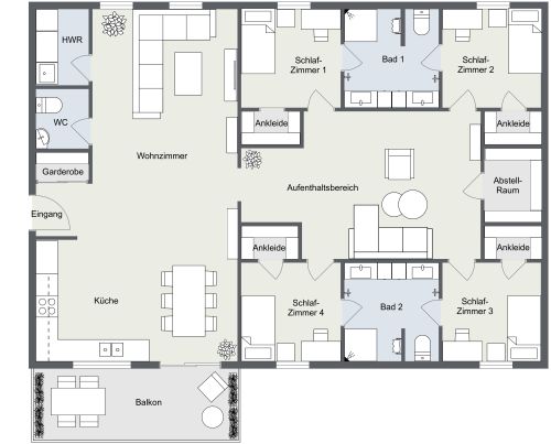 Moderner 5-Zimmer-Grundriss