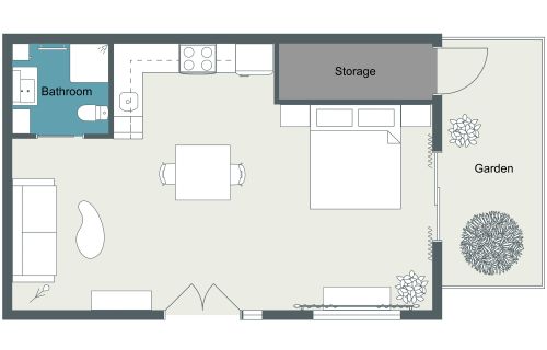 Midcentury Inspired Studio Apartment Layout