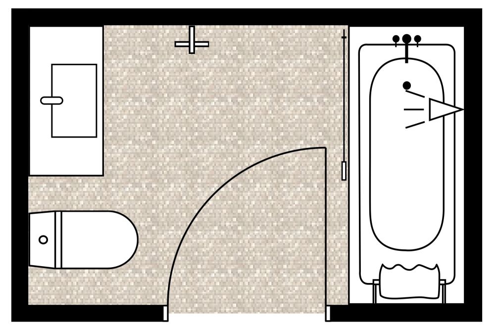 Rectangular Master Bathroom 2D Floor Plan , Contemporary Style