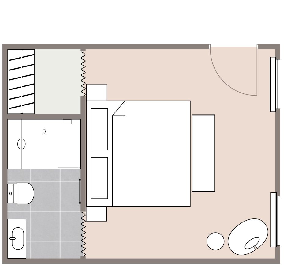 Neutral Color Hotel Room 2D Floor Plan