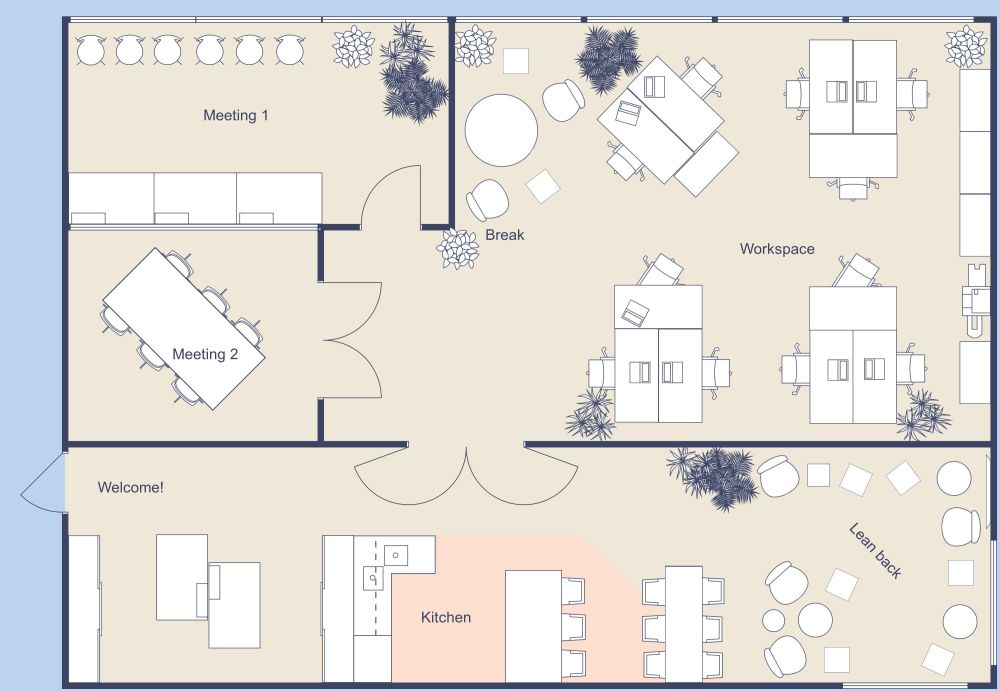 Cool and Colorful Office Space Idea in 2D