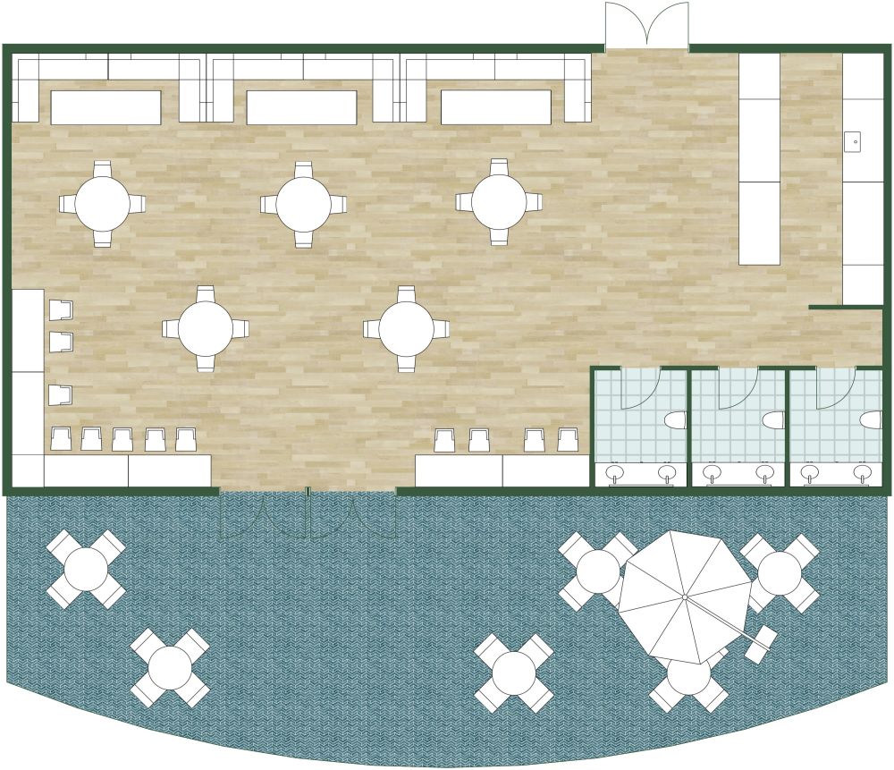 Playful Coffee Shop 2D Layout With Outdoor Seating