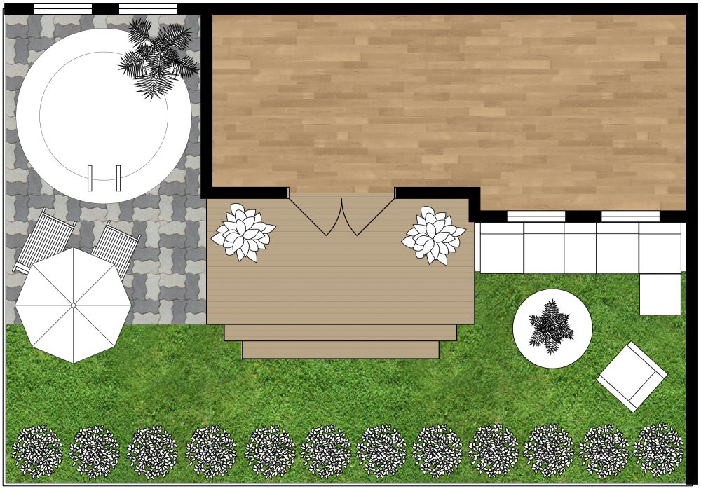 2D Floor Plan Luscious Garden Design with Flower Bed