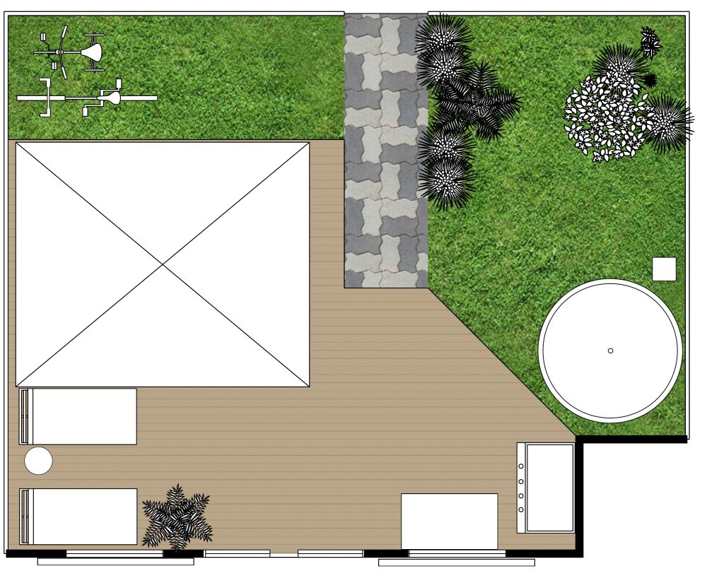 2D Site Plan Green Garden with Patio Deck