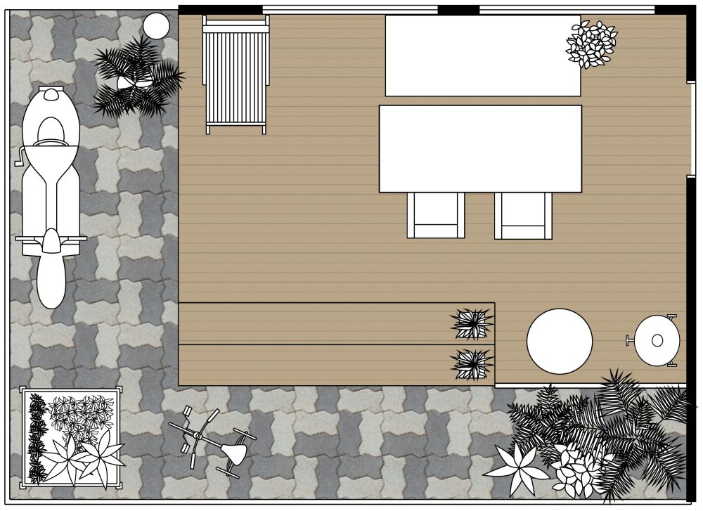 2D Floor Plan Small Patio Design Idea with Cozy Dining Space