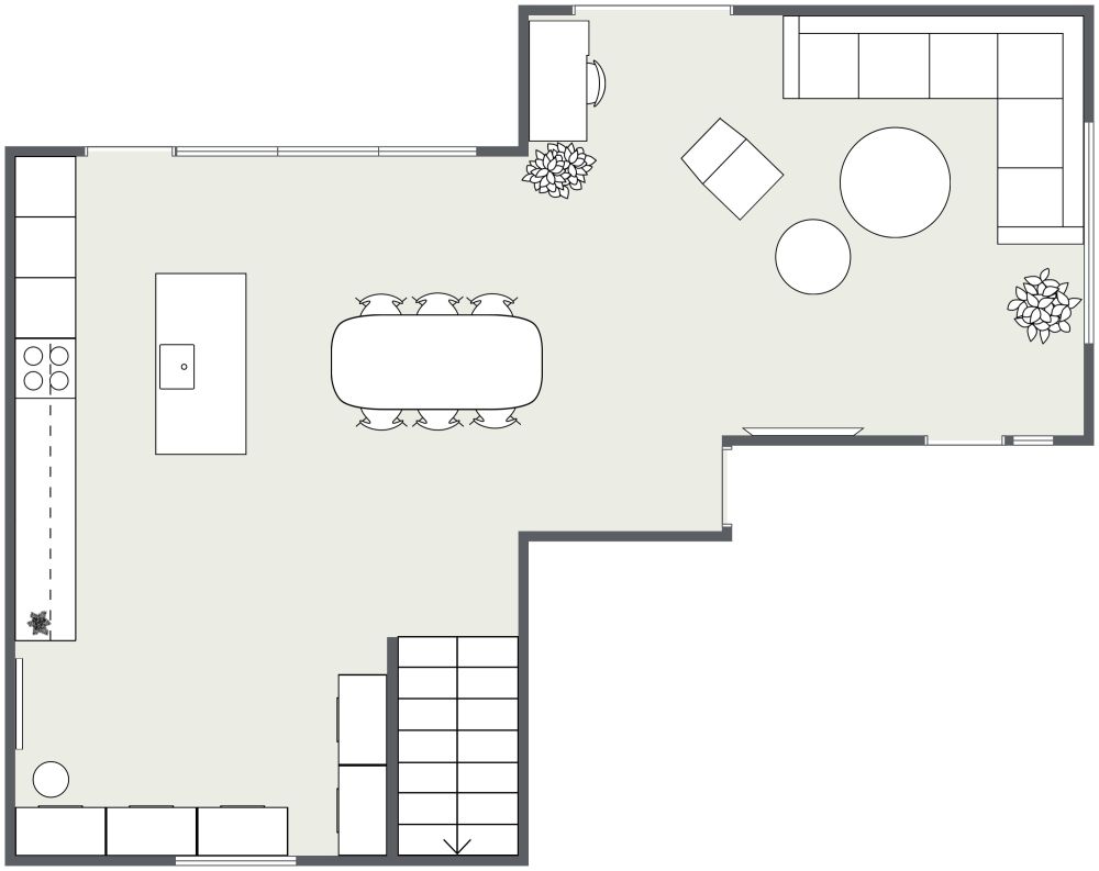 Contemporary Open Kitchen 2D Floor Plan Design
