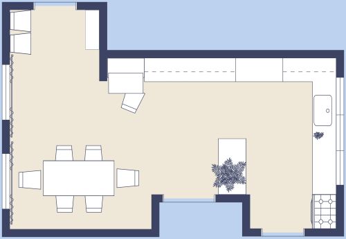 L-Shaped Kitchen Floor Plan With Dining Area