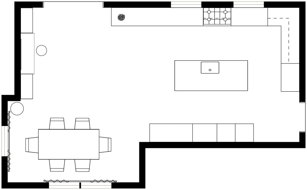 Spacious L-Shaped Kitchen Plan with Island 2D Layout