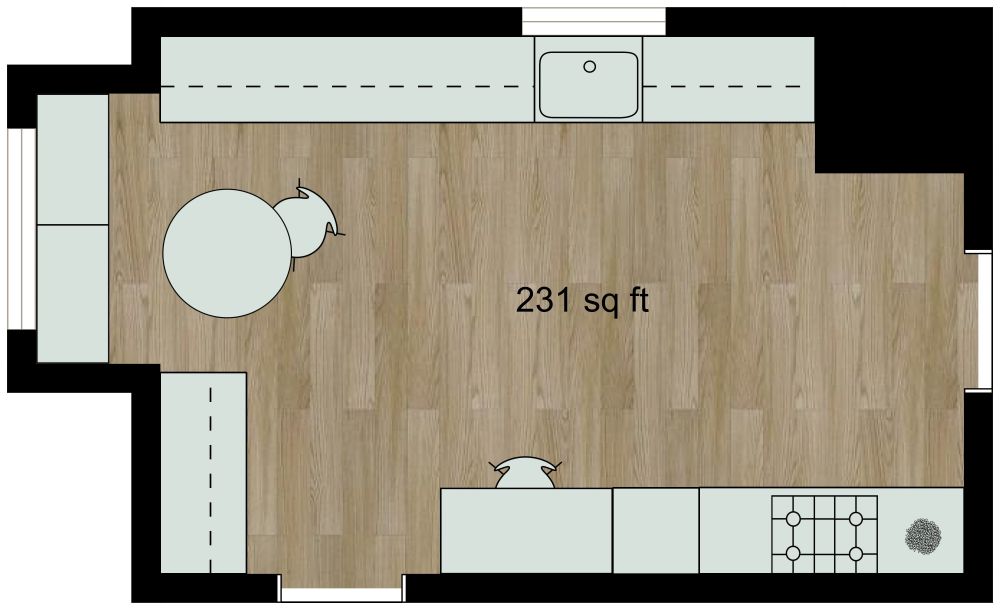 Cozy Kitchen Layout in 2D With Lots of Counter Space