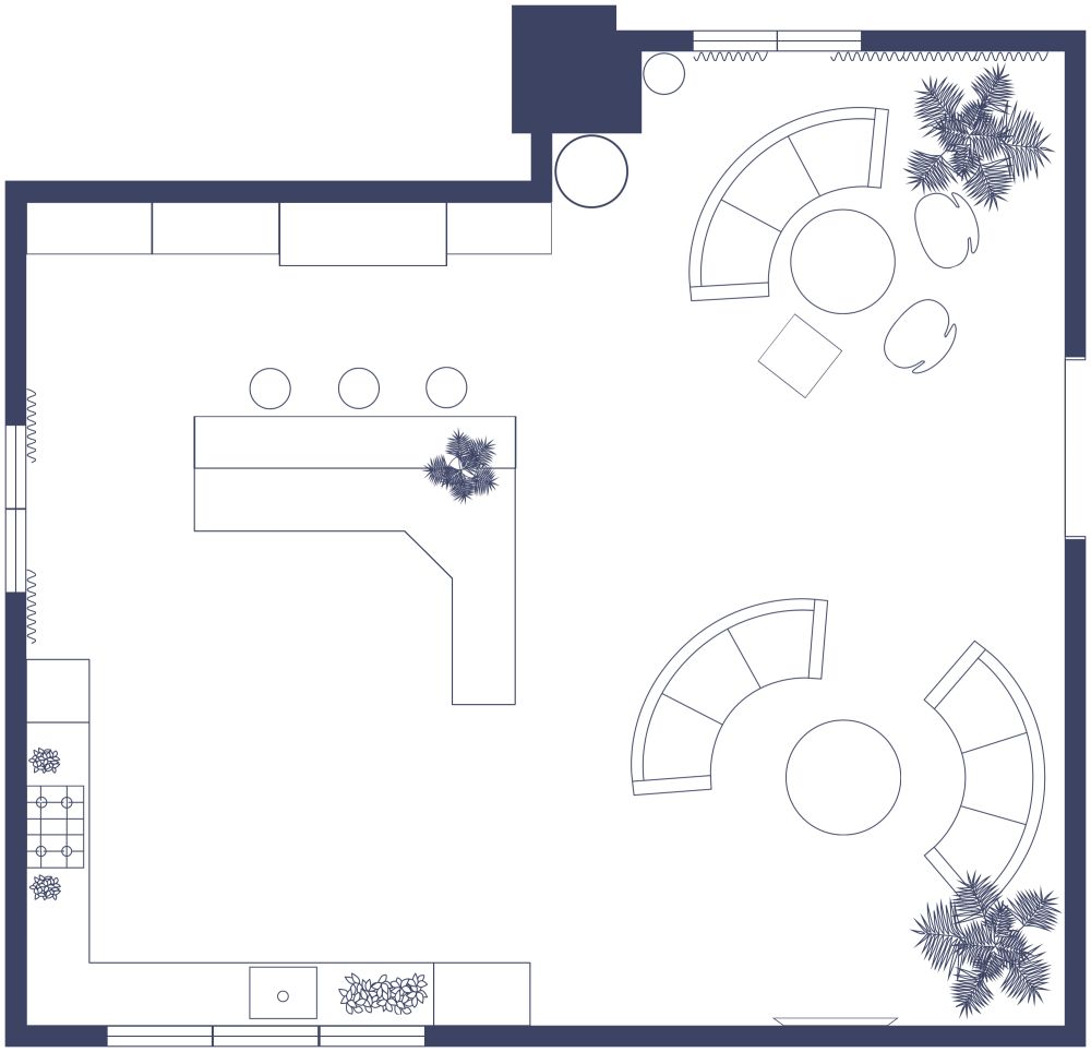 Large Kitchen 2D Floor Plan With Workstation Area