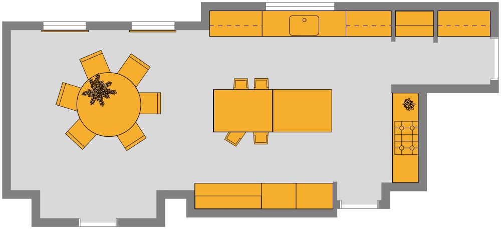Open 2D Floor Plan Kitchen with Dining Room