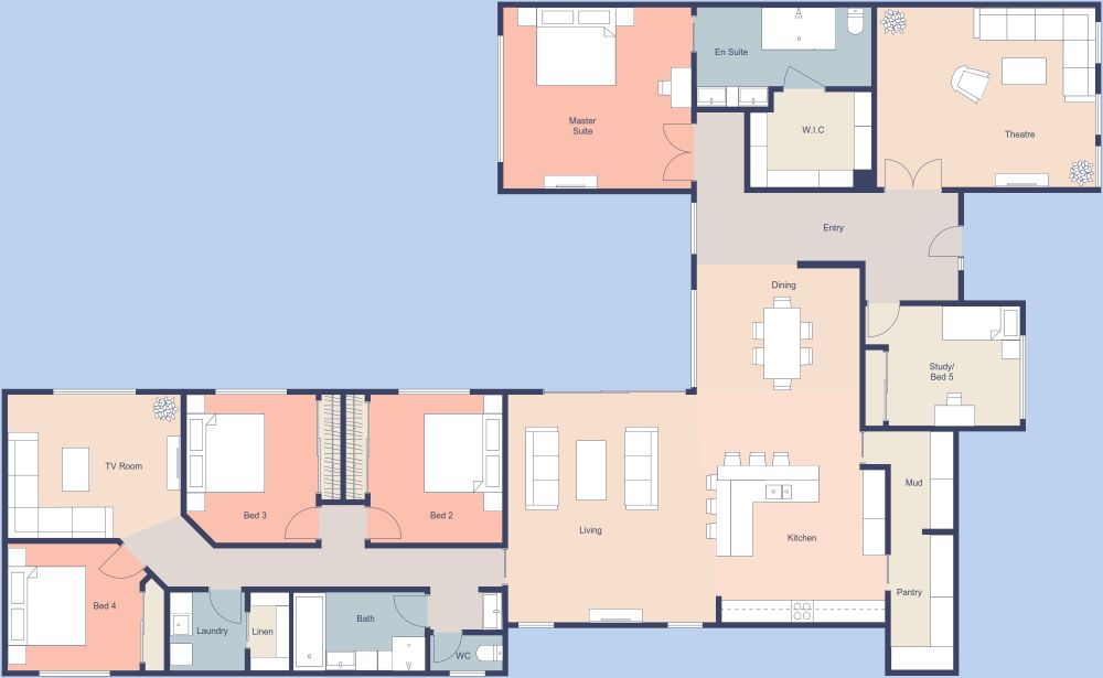 Spacious 2D Floor Plan Two Living Rooms