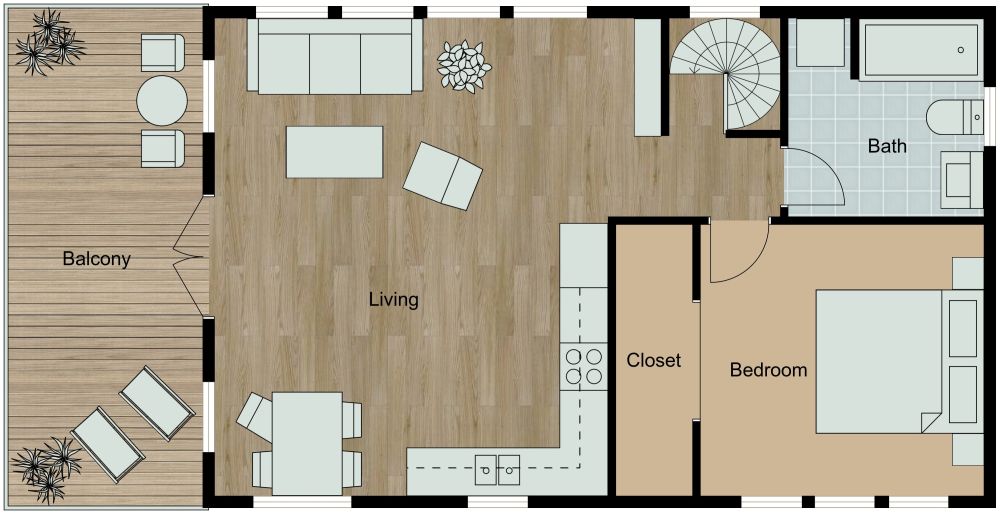 Garage Apartment 2D Plan With Balcony