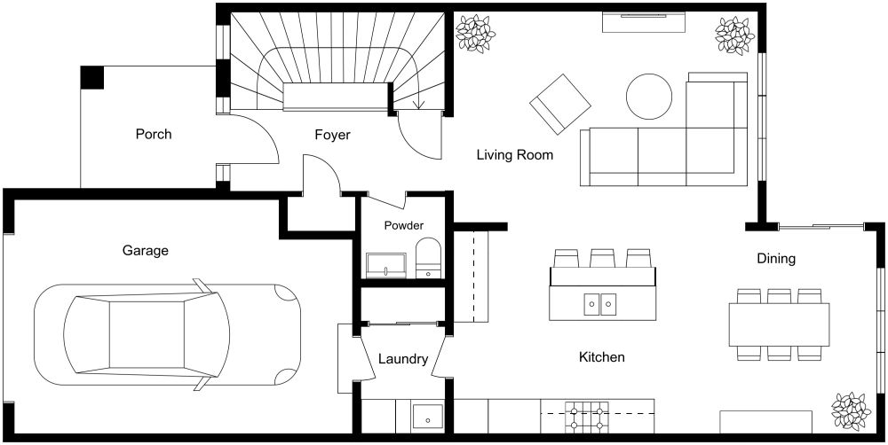 Simple House Plan Design With Garage, Ground Floor 2D