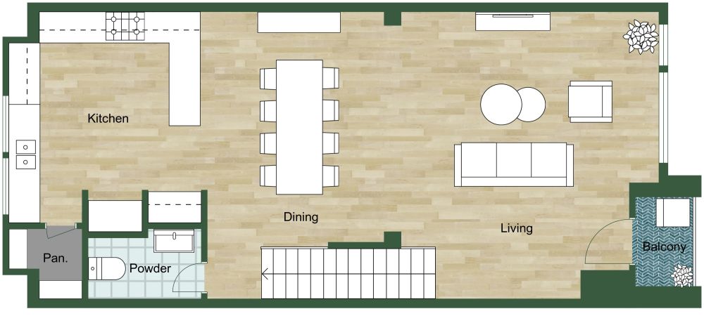 First 2D Floor Plan With Large Kitchen and 2 Car Garage