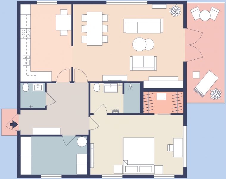 1 Bedroom 2D Floor Plan With Spacious Balcony