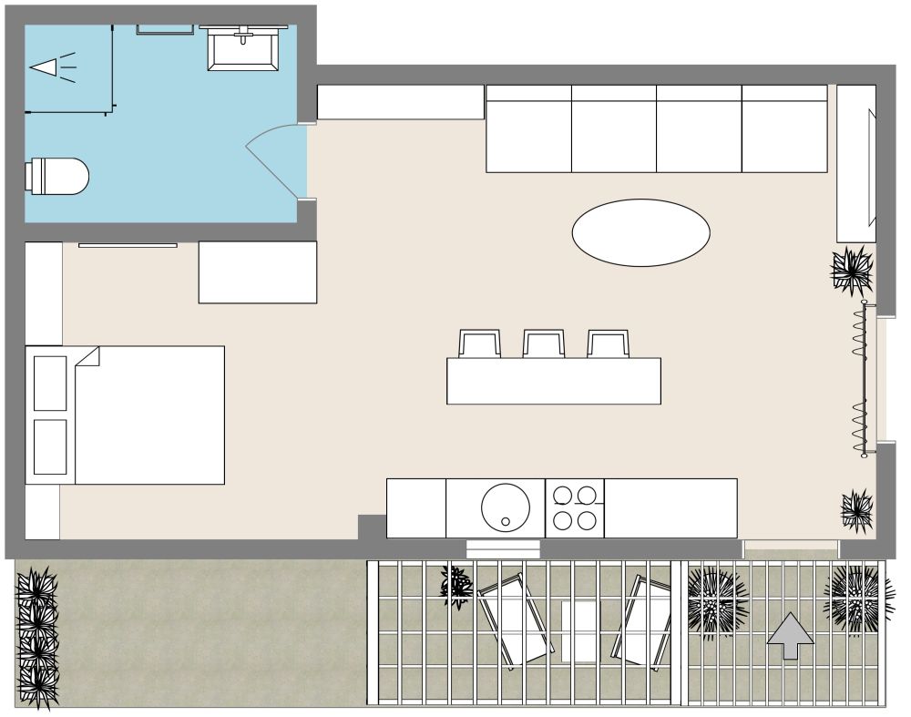 Studio Apartment Santorini 2D Floor Plan
