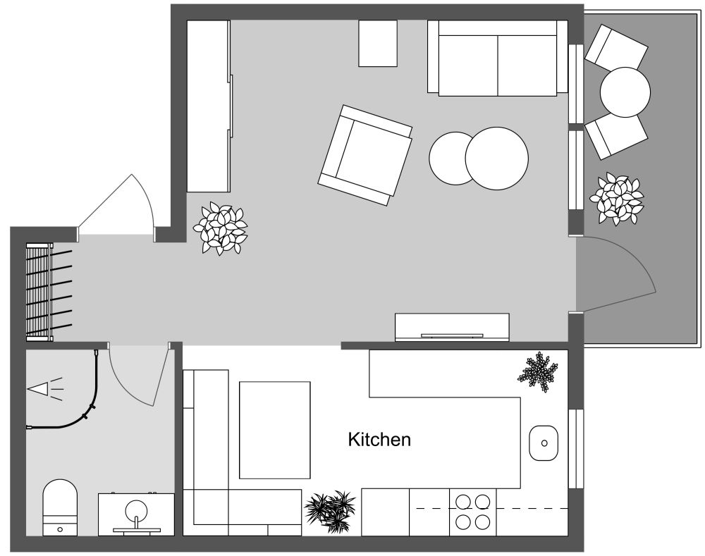 Warm and Elegant Studio Apartment 2D Plan With Balcony