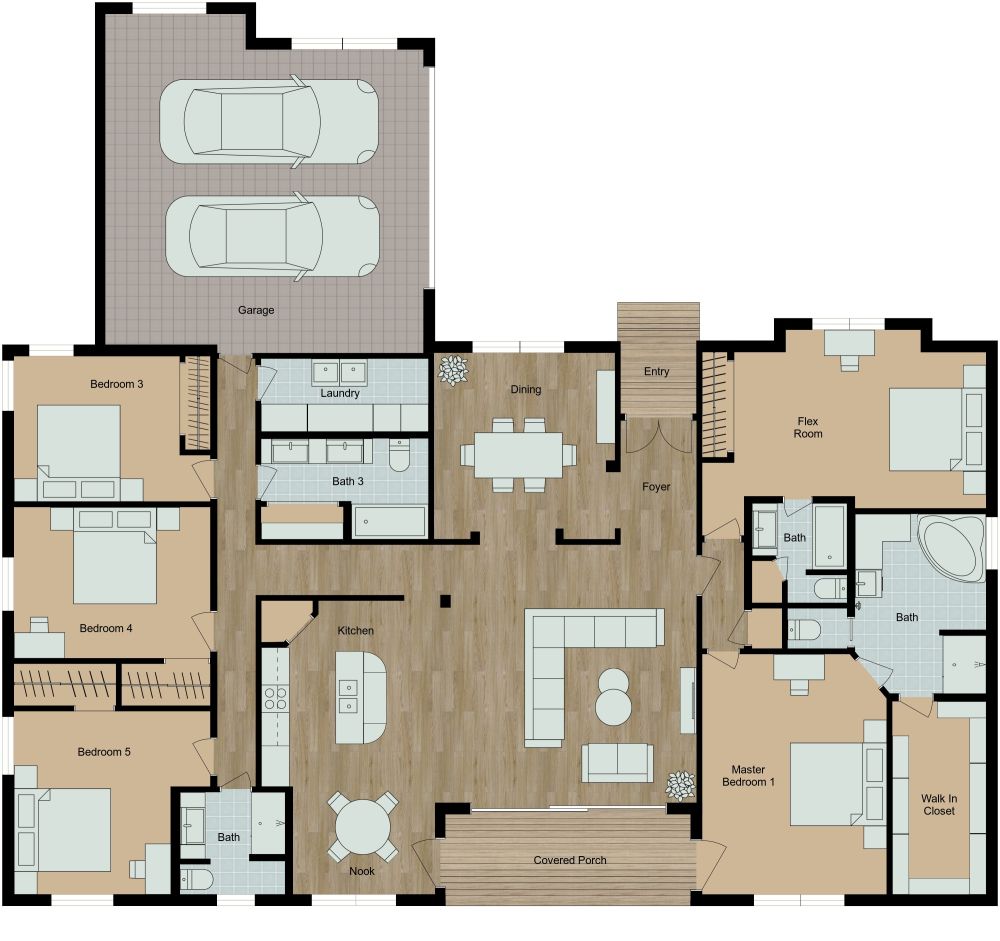 Spacious 5 Bedroom 2D Floor Plan