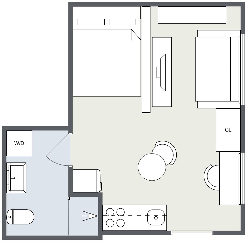 Wonderful Studio Apartment 2D Layout With Feminine Décor