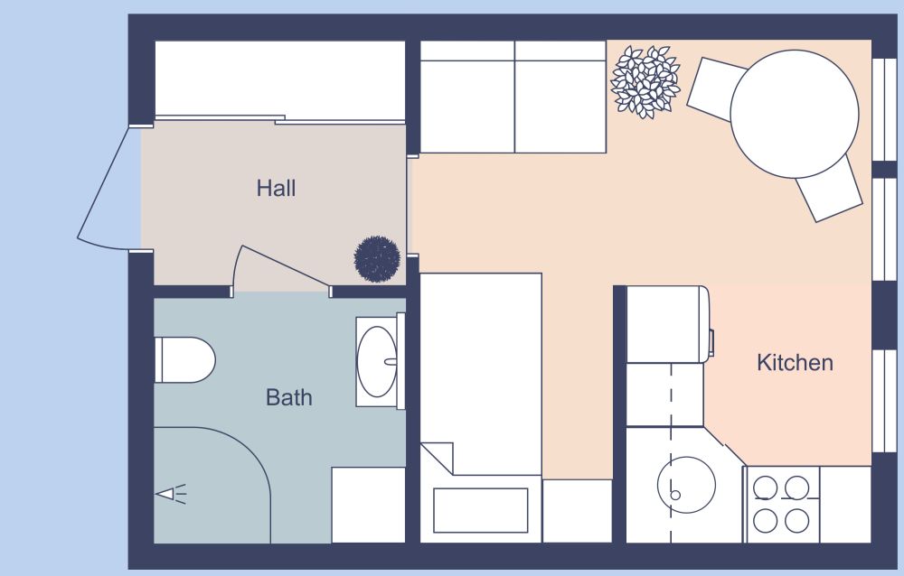 Small and Cozy Studio Apartment Plan 2D