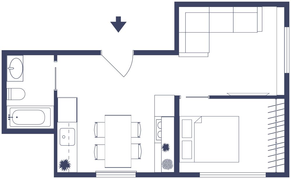 2D Tiny House Design With 1 Bedroom