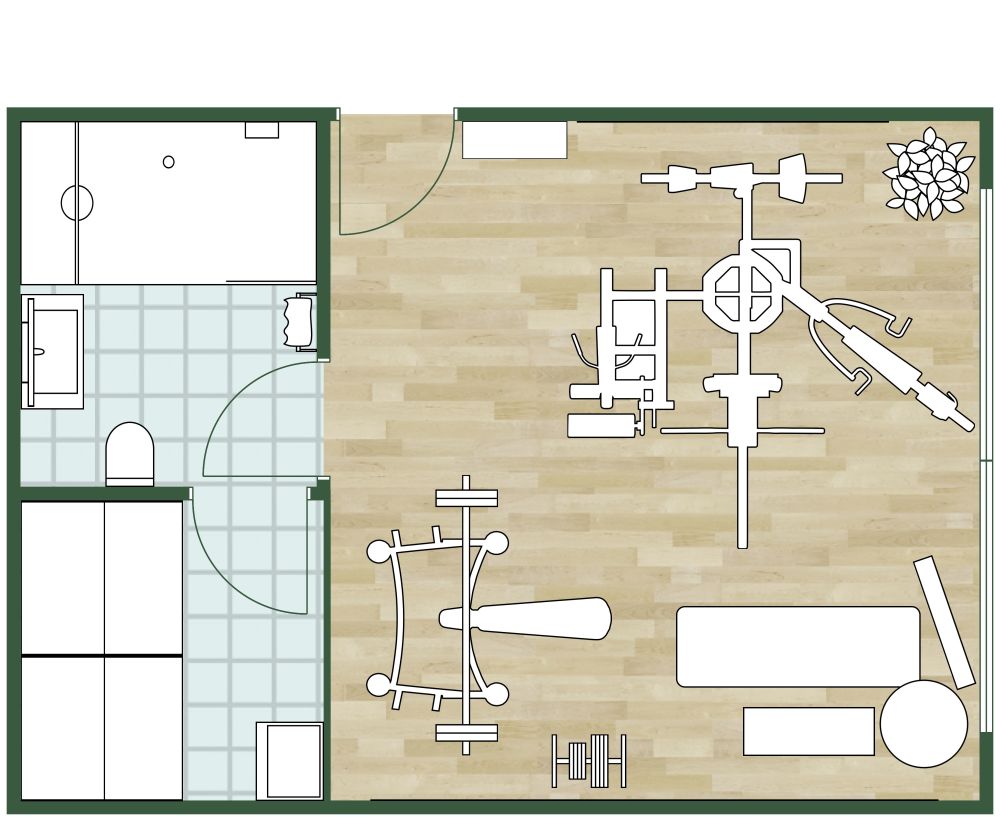 2D Floor Plan of Home Gym with Bathroom and Sauna